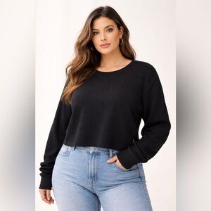 TNA Aritzia Black Waffle Knit Long Sleeve Top 2XL